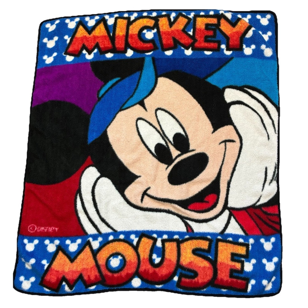 Vintage Disney Mickey Mouse Blanket Multicolor Color Block‎ 44x48"